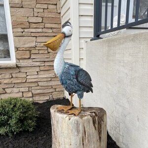 Pelican Statues Outdoor Decor, 16.5" Coastal Ocean Bird Garden Decor
